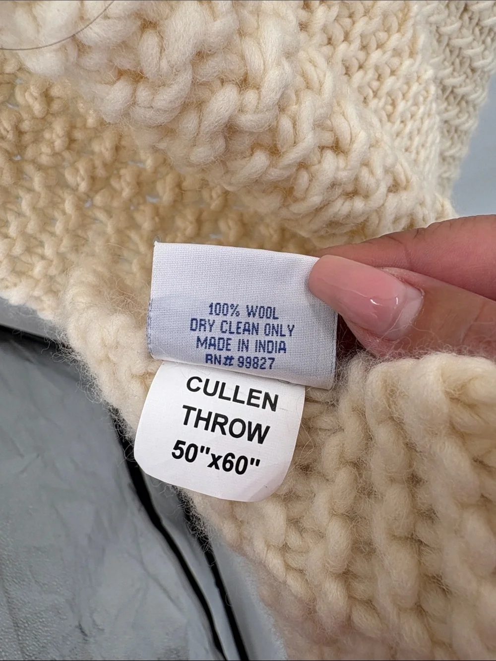 Pine Cone Hill Cullen Cream Chunky Knit Throw with Branded 50x60